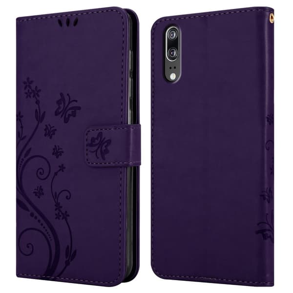 Huawei P20 Skal Fodral i blomdesign Mobilskydd Case Cover med magnetisk stängning, ståfunktion och kortplatser