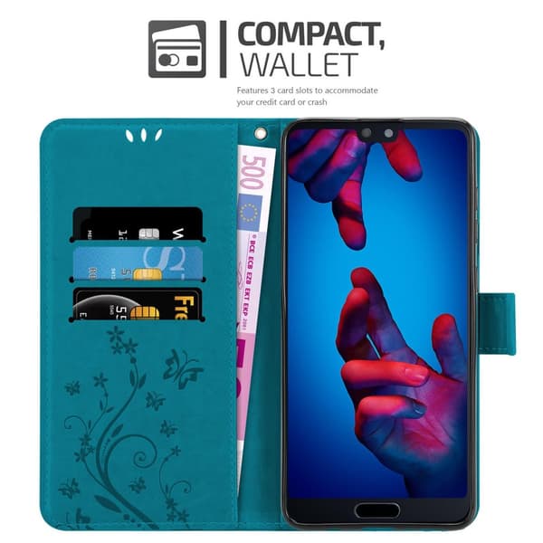 Huawei P20 Suojakotelo Suojakuori Lompakkokotelo Matkapuhelinkotelo Kukat jossa on magneettisuljenta, jalusta-toiminto ja korttipaikat