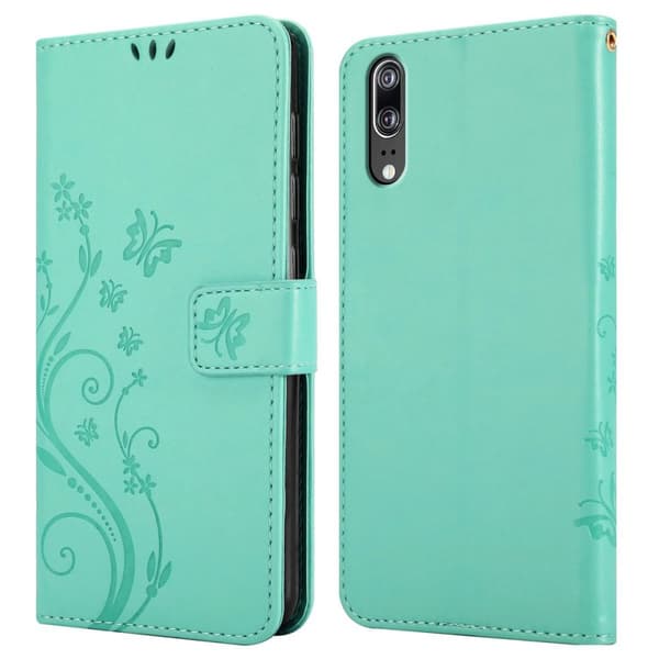 Huawei P20 Skal Fodral i blomdesign Mobilskydd Case Cover med magnetisk stängning, ståfunktion och kortplatser