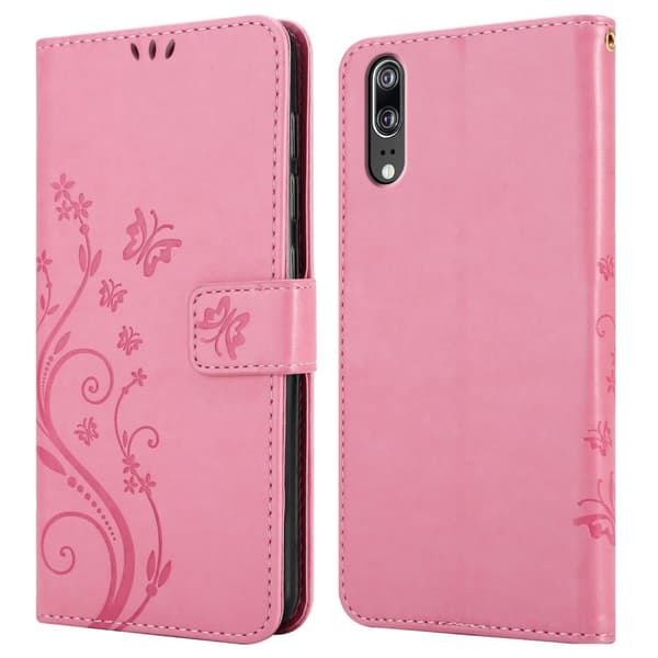 Huawei P20 Skal Fodral i blomdesign Mobilskydd Case Cover med magnetisk stängning, ståfunktion och kortplatser