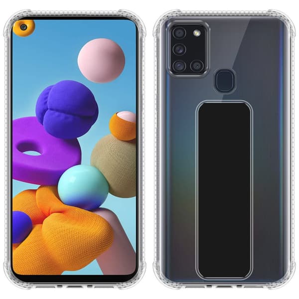 Samsung Galaxy A21s Suojakuori Suojakotelo valmistettu joustavasta TPU-silikonista jossa on pidike ja jalusta-toiminto