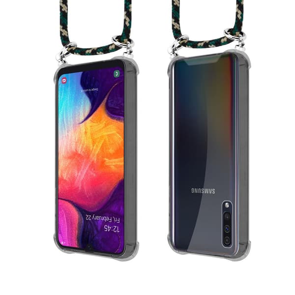Samsung Galaxy A50 4G / A50s / A30s Suojakuori ketju Samsung Galaxy A50 4G / A50s / A30s Silikoni suojakotelo hopea renkaat, johto hihna ja