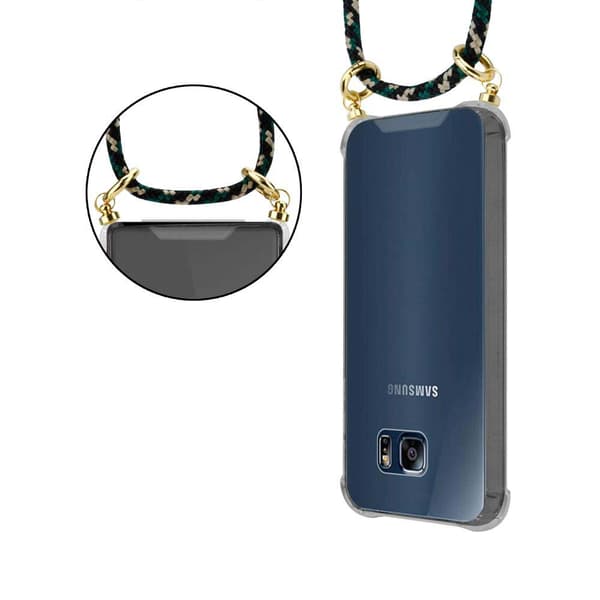 Deksel med kedja for Samsung Galaxy S6 EDGE Case med gullringer, ledningsstropp og avtakbart etui