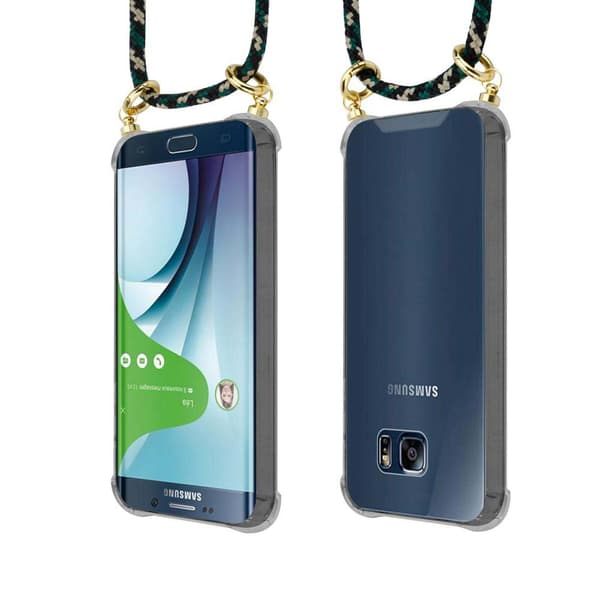 Deksel med kedja for Samsung Galaxy S6 EDGE Case med gullringer, ledningsstropp og avtakbart etui