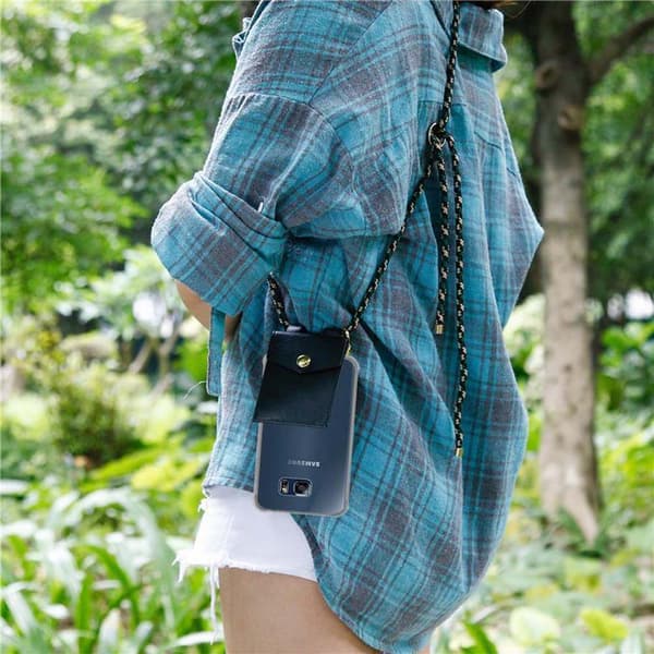 Deksel med kedja for Samsung Galaxy S6 EDGE Case med gullringer, ledningsstropp og avtakbart etui