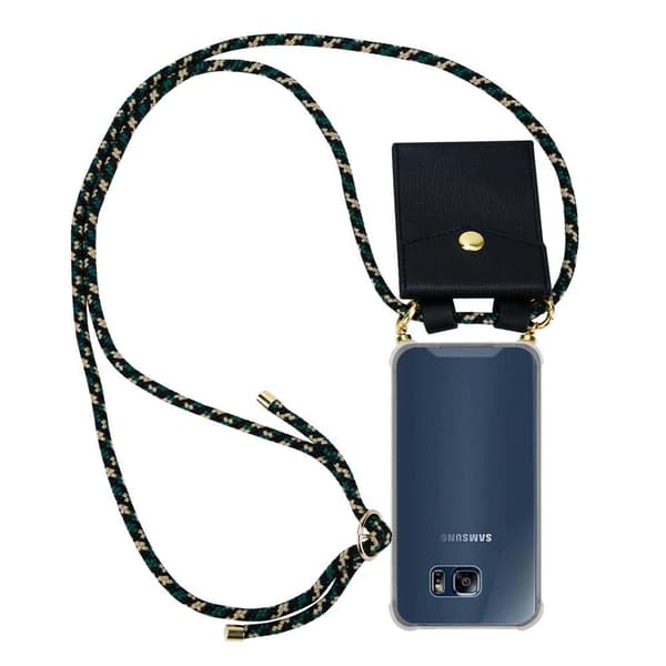 Deksel med kedja for Samsung Galaxy S6 EDGE Case med gullringer, ledningsstropp og avtakbart etui