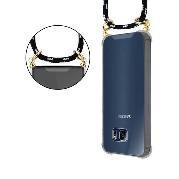 Deksel med kedja for Samsung Galaxy S6 EDGE Case med gullringer, ledningsstropp og avtakbart etui