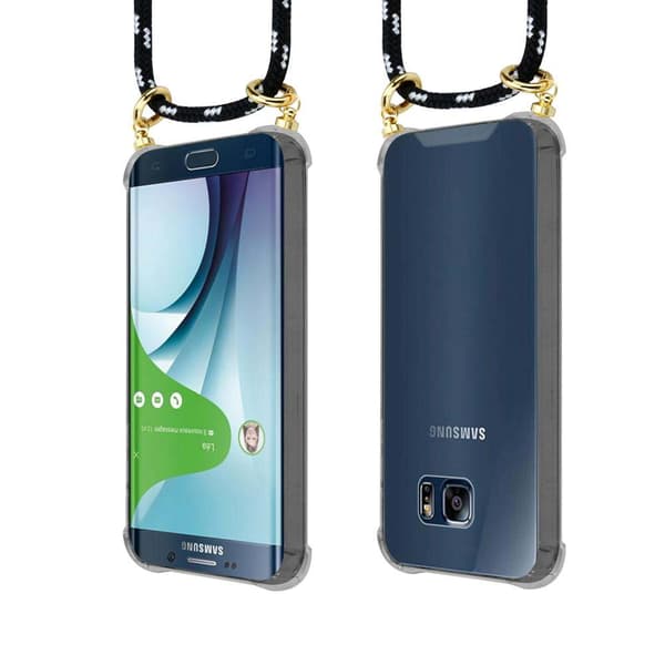 Deksel med kedja for Samsung Galaxy S6 EDGE Case med gullringer, ledningsstropp og avtakbart etui