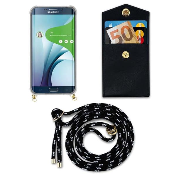 Deksel med kedja for Samsung Galaxy S6 EDGE Case med gullringer, ledningsstropp og avtakbart etui