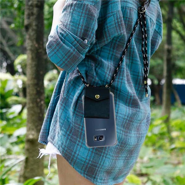 Deksel med kedja for Samsung Galaxy S6 EDGE Case med gullringer, ledningsstropp og avtakbart etui