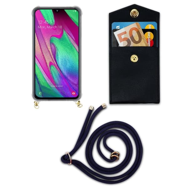 Samsung Galaxy A40 Suojakuori ketju Silikoni suojakotelo Gold Rings johto hihna ja irrotettava asia