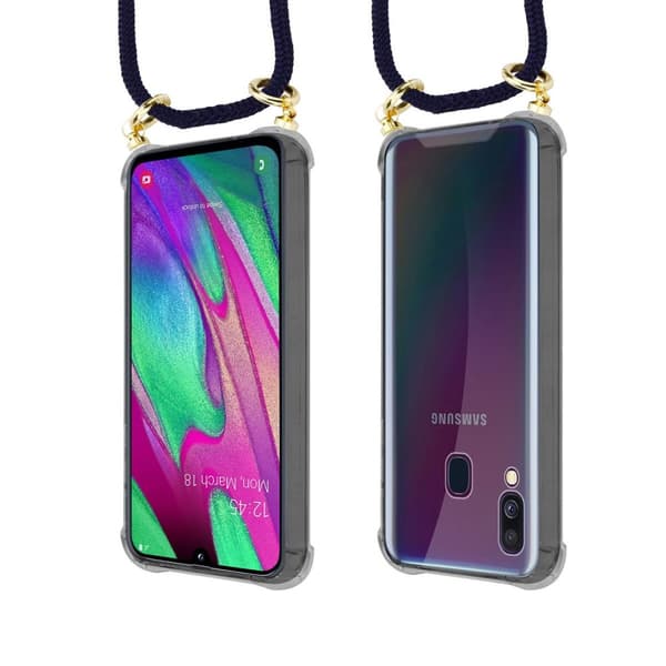 Deksel med kedja for Samsung Galaxy A40 Case med gullringer, ledningsstropp og avtakbart etui