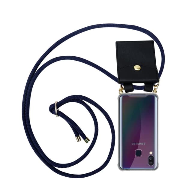 Samsung Galaxy A40 Suojakuori ketju Silikoni suojakotelo Gold Rings johto hihna ja irrotettava asia SYVÄN SININEN