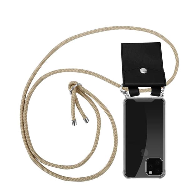 Apple iPhone 11 PRO MAX Suojakuori ketju Apple iPhone 11 PRO MAX Silikoni suojakotelo hopea renkaat, johto hihna ja irrotettava asia KIILTÄVÄ RUSKEA