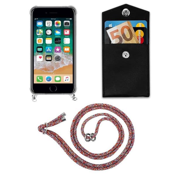 Deksel med kedja iPhone 7 / 7S / 8 / SE 2020 Case med sølvfargede ringer, ledningsstropp og avtakbart etui