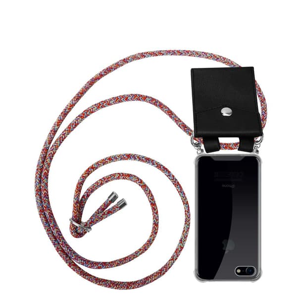 Deksel med kedja iPhone 7 / 7S / 8 / SE 2020 Case med sølvfargede ringer, ledningsstropp og avtakbart etui