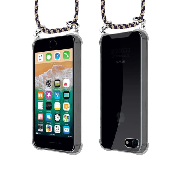 Apple iPhone 7 / 7S / 8 / SE 2020 Suojakuori ketju Apple iPhone 7 / 7S / 8 / SE 2020 Silikoni suojakotelo hopea renkaat, johto hihna ja irrotettava