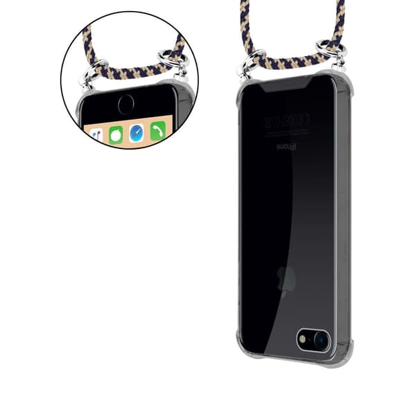 Deksel med kedja iPhone 7 / 7S / 8 / SE 2020 Case med sølvfargede ringer, ledningsstropp og avtakbart etui
