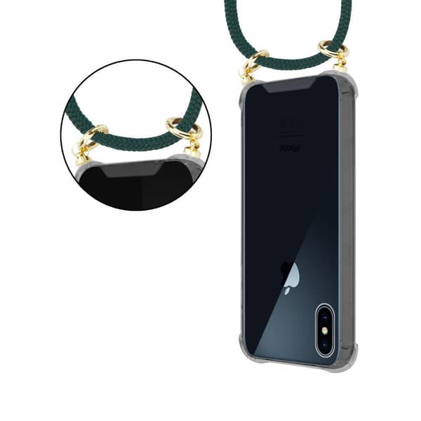 Deksel med kedja for iPhone X / XS Case med gullringer, ledningsstropp og avtakbart etui