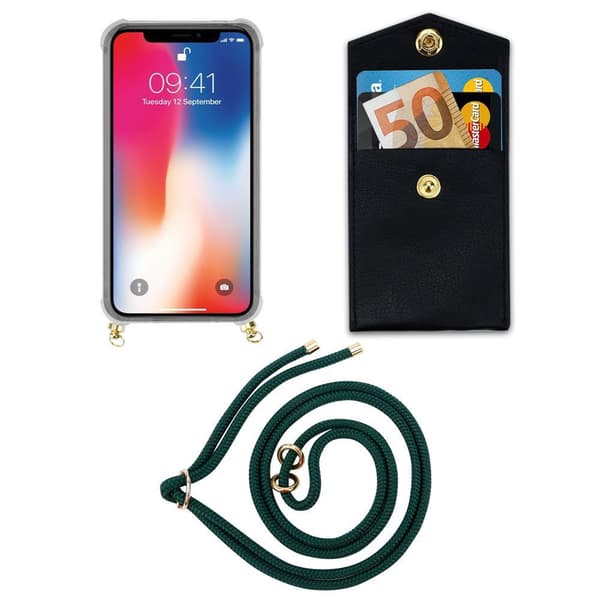 Deksel med kedja for iPhone X / XS Case med gullringer, ledningsstropp og avtakbart etui