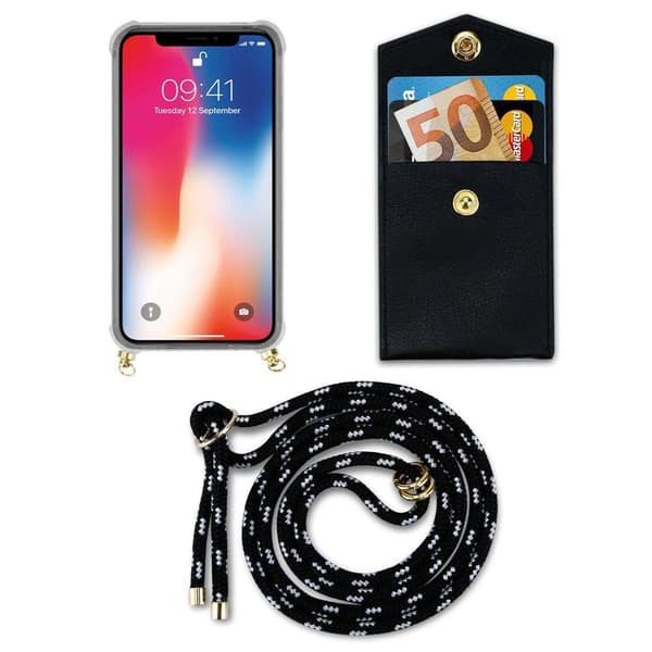 Deksel med kedja for iPhone X / XS Case med gullringer, ledningsstropp og avtakbart etui