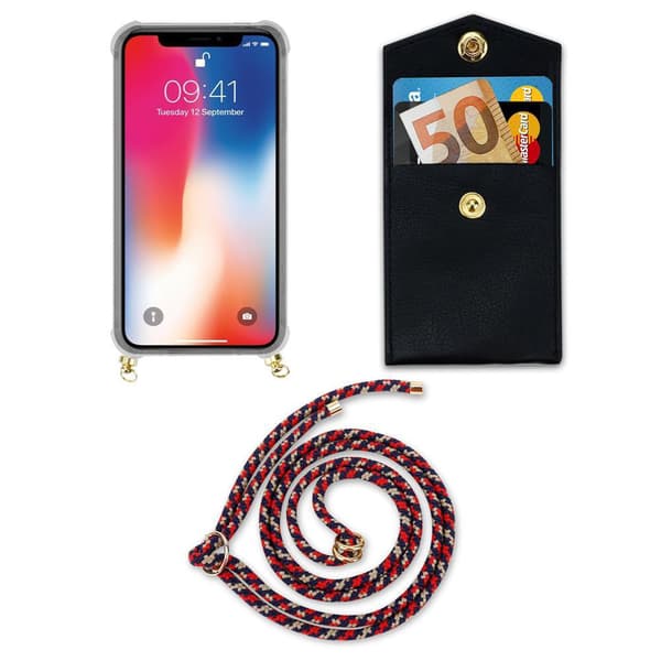 Deksel med kedja for iPhone X / XS Case med gullringer, ledningsstropp og avtakbart etui