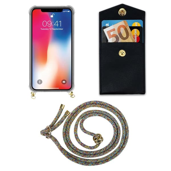 Deksel med kedja for iPhone X / XS Case med gullringer, ledningsstropp og avtakbart etui