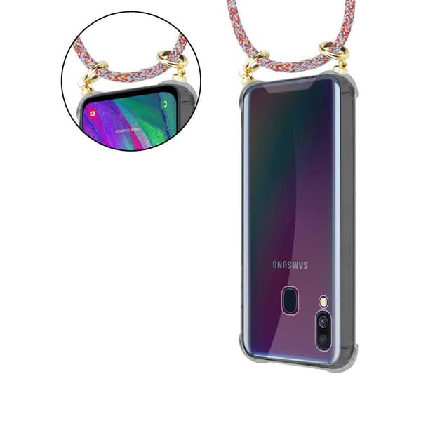 Samsung Galaxy A40 Suojakuori ketju Silikoni suojakotelo Gold Rings johto hihna ja irrotettava asia