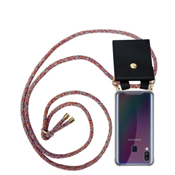 Samsung Galaxy A40 Suojakuori ketju Silikoni suojakotelo Gold Rings johto hihna ja irrotettava asia VÄRIKÄS PUNAINEN
