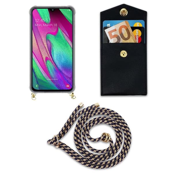 Samsung Galaxy A40 Suojakuori ketju Silikoni suojakotelo Gold Rings johto hihna ja irrotettava asia