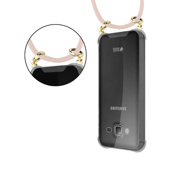 Deksel med kedja for Samsung Galaxy J3 2016 Case med gullringer, ledningsstropp og avtakbart etui