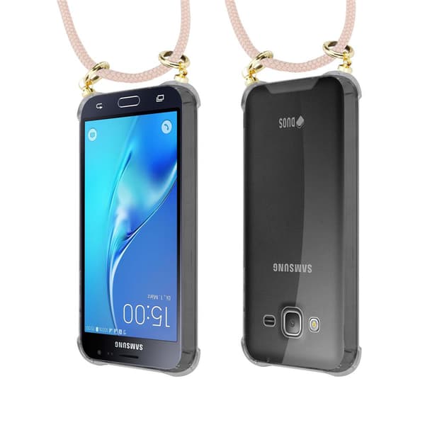 Deksel med kedja for Samsung Galaxy J3 2016 Case med gullringer, ledningsstropp og avtakbart etui