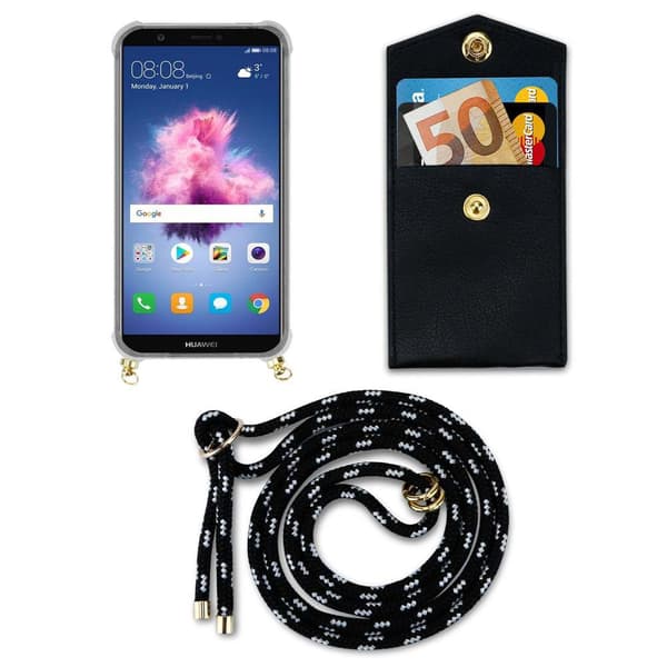 Deksel med kedja for Huawei P SMART 2018 / Enjoy 7S Case med gullringer, ledningsstropp og avtakbart etui
