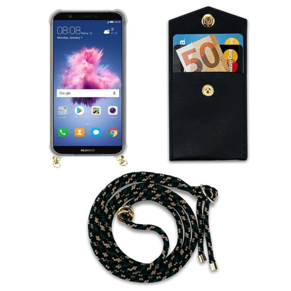Deksel med kedja for Huawei P SMART 2018 / Enjoy 7S Case med gullringer, ledningsstropp og avtakbart etui