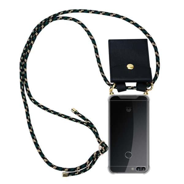 Deksel med kedja for Huawei P SMART 2018 / Enjoy 7S Case med gullringer, ledningsstropp og avtakbart etui