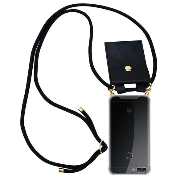 Deksel med kedja for Huawei P SMART 2018 / Enjoy 7S Case med gullringer, ledningsstropp og avtakbart etui