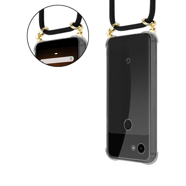 Deksel med kedja for Google PIXEL 3A XL Case med gullringer, ledningsstropp og avtakbart etui