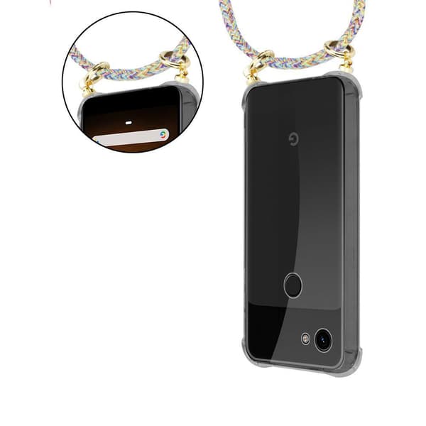 Deksel med kedja for Google PIXEL 3A XL Case med gullringer, ledningsstropp og avtakbart etui