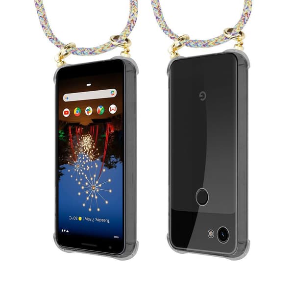 Deksel med kedja for Google PIXEL 3A XL Case med gullringer, ledningsstropp og avtakbart etui