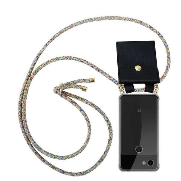 Deksel med kedja for Google PIXEL 3A XL Case med gullringer, ledningsstropp og avtakbart etui