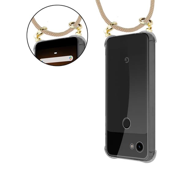Deksel med kedja for Google PIXEL 3A XL Case med gullringer, ledningsstropp og avtakbart etui