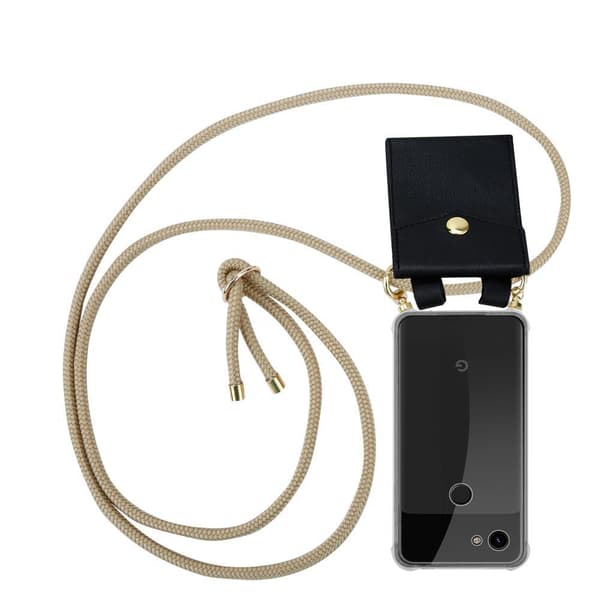 Deksel med kedja for Google PIXEL 3A XL Case med gullringer, ledningsstropp og avtakbart etui