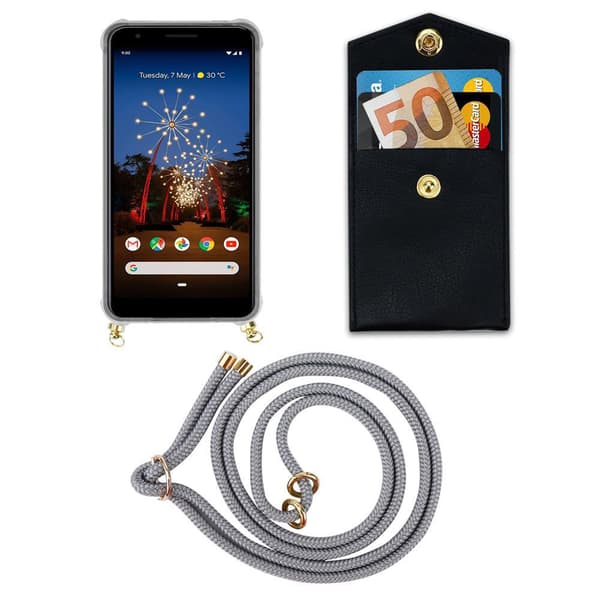 Deksel med kedja for Google PIXEL 3A XL Case med gullringer, ledningsstropp og avtakbart etui