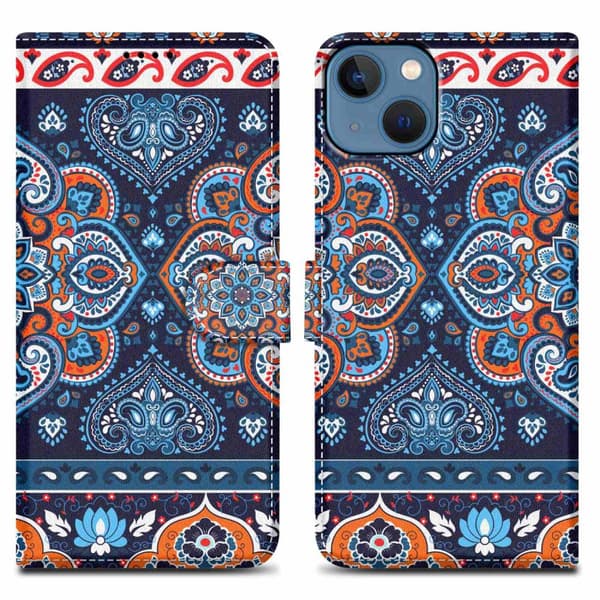 iPhone 14 PLUS Pungetui Cover Case () Blå Mandala nr. 1