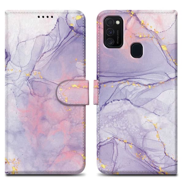 Lommebokdeksel til Samsung Galaxy M21 / M30s Beskyttelsesetui med magnetisk lukking, stativfunksjon og kortspor Rosa lilla marmor nr. 5