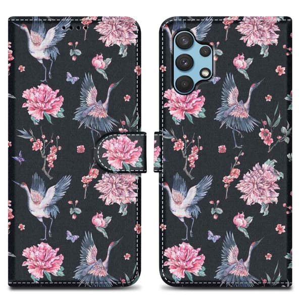 Samsung Galaxy A32 4G Skal Plånboksfodral Mobilskydd Fodral Case med magnetisk stängning, ståfunktion och kortficka Kran & Blommor No. 9
