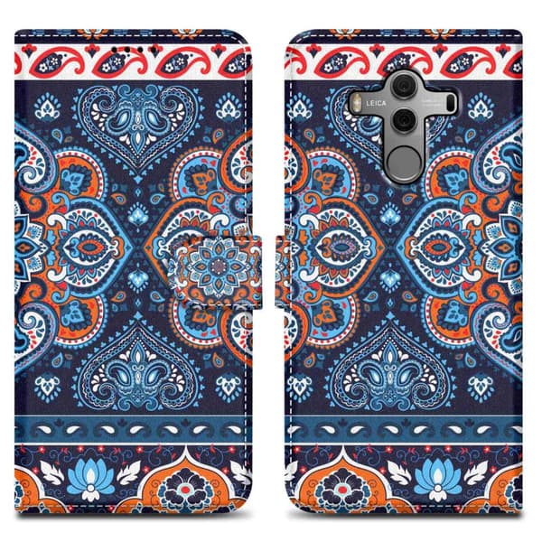 Huawei MATE 10 PRO Skal Plånboksfodral Mobilskydd Fodral Case med magnetisk stängning, ståfunktion och kortficka Blå Mandala No. 1