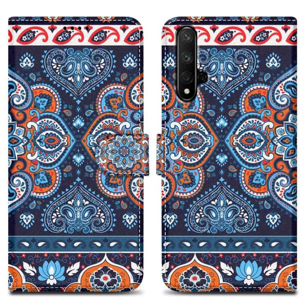 Lommebokdeksel til Honor 20 / 20S / Huawei NOVA 5T Beskyttelsesetui med magnetisk lukking, stativfunksjon og kortspor Blå mandala nr. 1