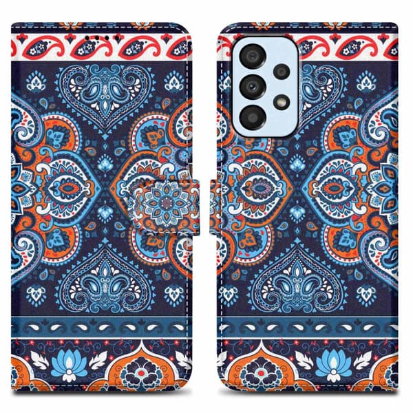 Lommebokdeksel til Samsung Galaxy A33 5G Beskyttelsesetui med magnetisk lukking, stativfunksjon og kortspor Blå mandala nr. 1