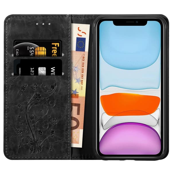 Lommebokdeksel til iPhone 11 beskyttelsesetui med magnetisk lukking, stativfunksjon og kortspor